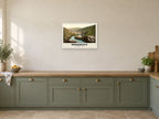 The Harbour, Boscastle, 1890s Heritage Print at A2, in a white frame, in a kitchen