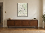 Boyatt Wood Street Map Poster at A1, in a black frame, above a sideboard