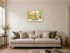 Bradford City Hall Riso-inspired Poster at A2, in a natural wood frame, in a sitting room