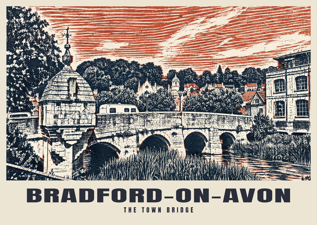 The Town Bridge, Bradford-on-Avon poster in the Linocut style