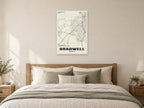 Bradwell Street Map Poster at A1, as a poster, above a bed