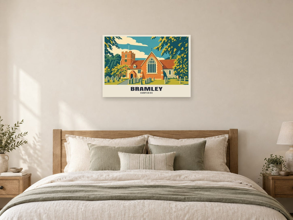 St James's Church, Bramley Poster at A1, as a poster, above a bed