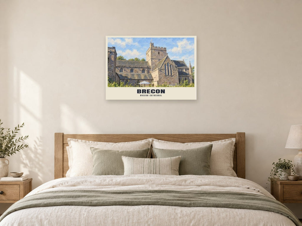 Brecon Cathedral Poster at A1, as a poster, above a bed