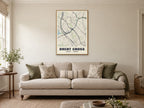 Brent Cross Heritage Street Map Poster at A1, in a natural wood frame, in a sitting room