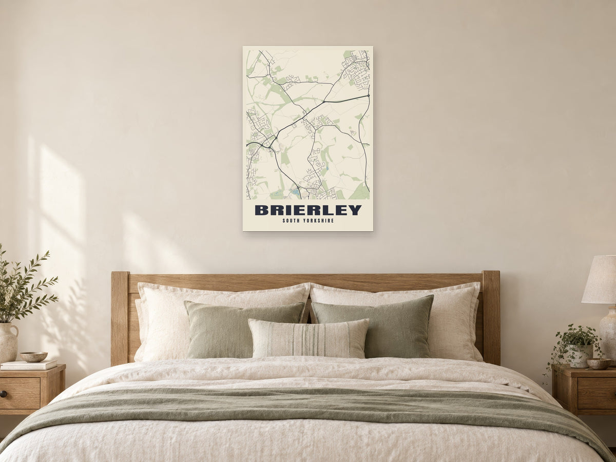 Brierley Street Map Poster at A1, as a poster, above a bed