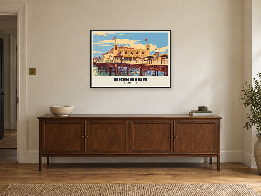 Palace Pier, Brighton Poster at A1, in a black frame, above a sideboard