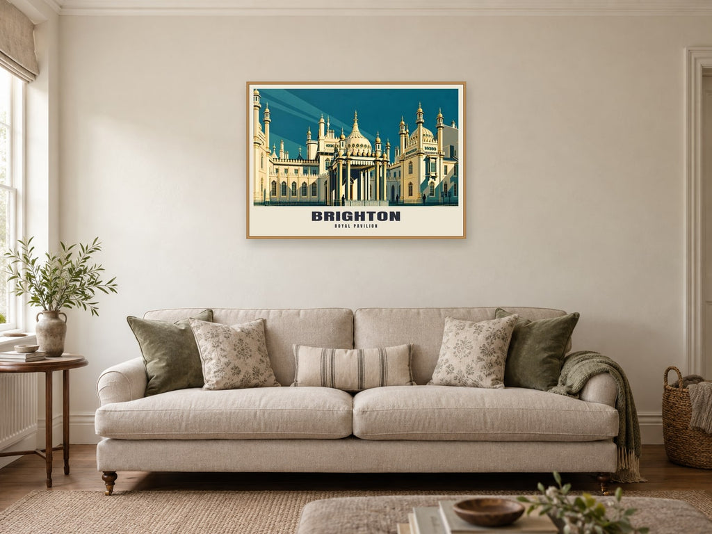 The Royal Pavilion, Brighton Poster at A1, in a natural wood frame, in a sitting room