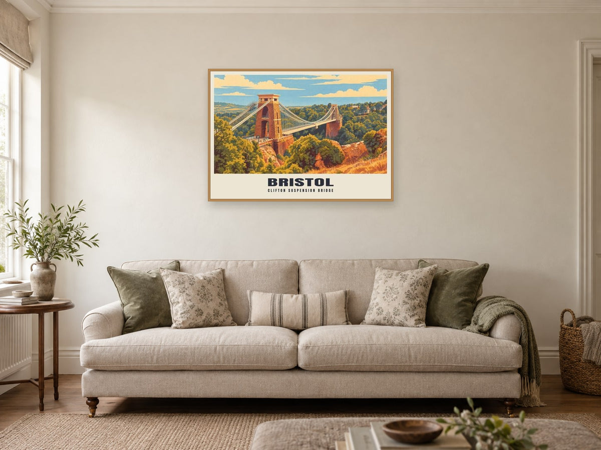 Clifton Suspension Bridge, Bristol Poster at A1, in a natural wood frame, in a sitting room