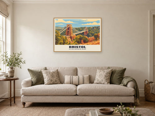 Clifton Suspension Bridge, Bristol Poster at A1, in a natural wood frame, in a sitting room
