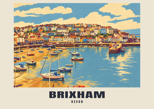 Brixham Retro Railway art print with BRIXHAM and DEVON name band