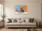 Buckingham Old Gaol Poster at A1, in a natural wood frame, in a sitting room