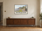 The Seafront, Budleigh Salterton Poster at A1, in a black frame, above a sideboard