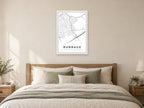 Burbage Village Centre Street Map Poster at A1, as a poster, above a bed