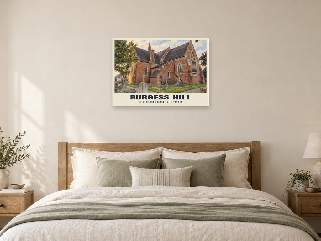 St John the Evangelist’s Church, Burgess Hill Poster at A1, as a poster, above a bed