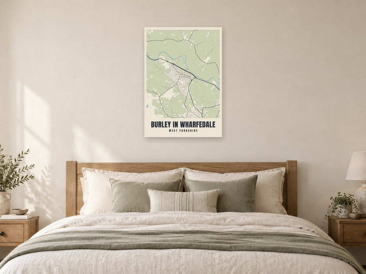Burley in Wharfedale Street Map Poster at A1, as a poster, above a bed
