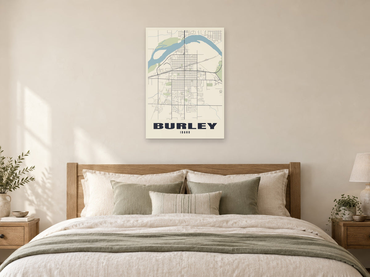 Burley Street Map Poster at A1, as a poster, above a bed