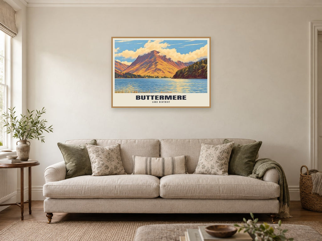 Buttermere Poster at A1, in a natural wood frame, in a sitting room