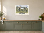 Cadishead Viaduct Poster at A1, in a white frame, in a kitchen
