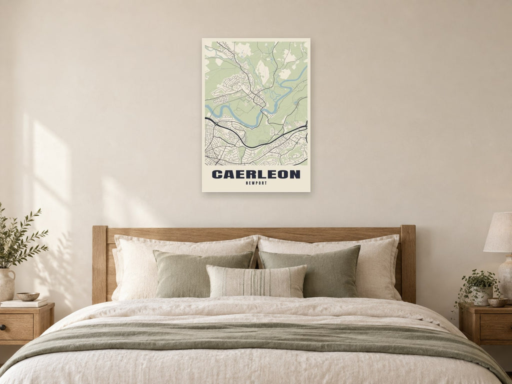Caerleon Street Map Poster at A1, as a poster, above a bed