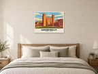 Caerphilly Castle Poster at A1, as a poster, above a bed