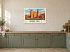Caerphilly Castle Poster at A1, in a white frame, in a kitchen