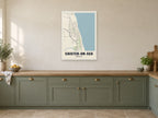Caister-on-Sea Street Map Poster at A1, in a white frame, in a kitchen