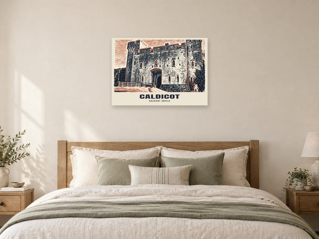 Caldicot Castle Poster at A1, as a poster, above a bed