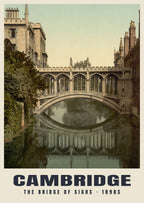 The Bridge of Sighs, Cambridge, 1890s hand-coloured photochrom heritage print
