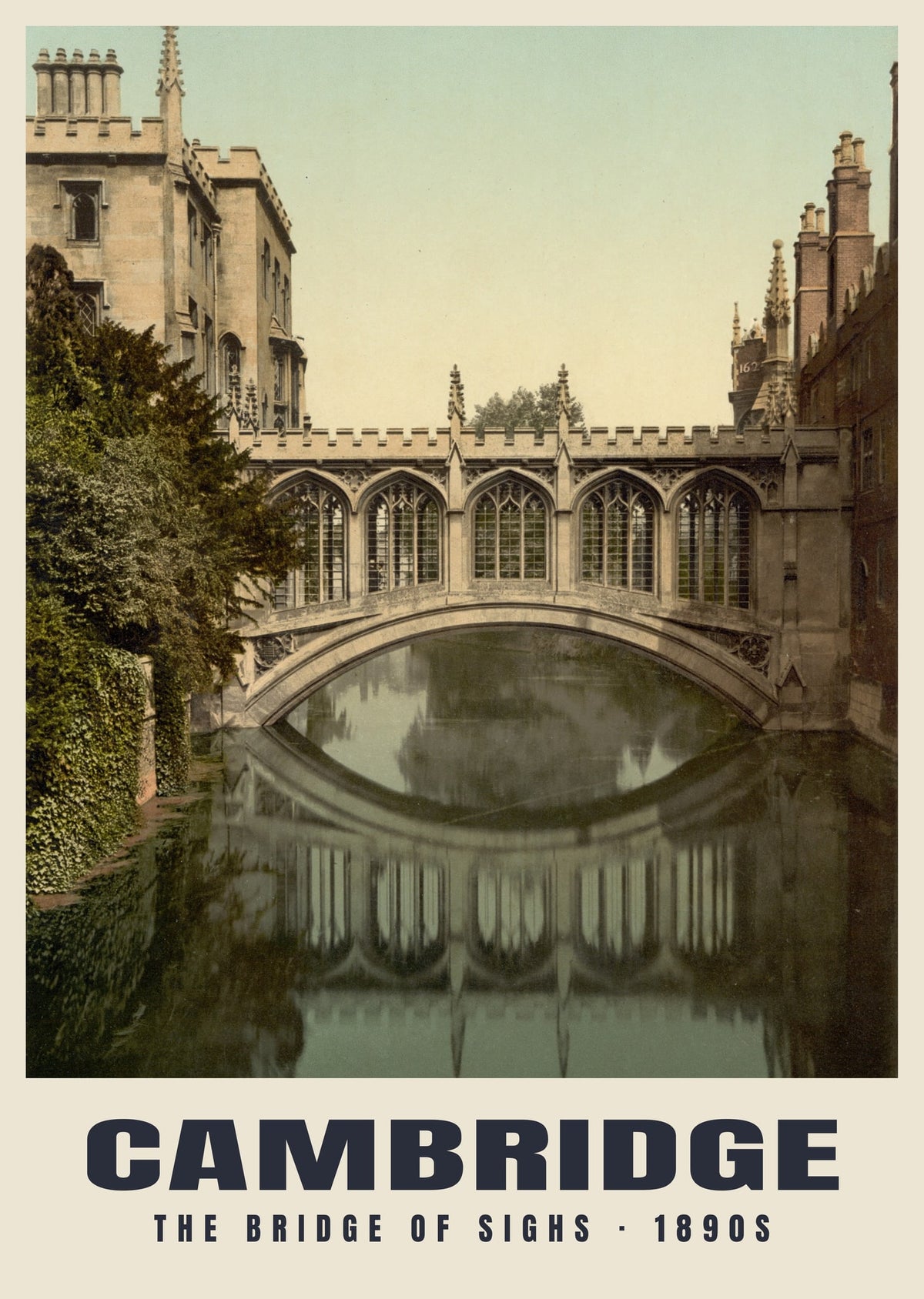 The Bridge of Sighs, Cambridge, 1890s hand-coloured photochrom heritage print