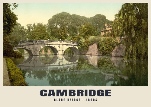 Clare Bridge, Cambridge, 1890s hand-coloured photochrom heritage print