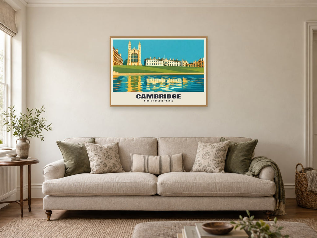 King's College Chapel, Cambridge Poster at A1, in a natural wood frame, in a sitting room