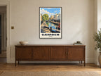 Camden Poster — Camden Lock at A1, in a black frame, above a sideboard