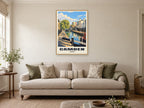 Camden Poster — Camden Lock at A1, in a natural wood frame, in a sitting room