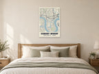 Canary Wharf Heritage Street Map Poster at A1, as a poster, above a bed