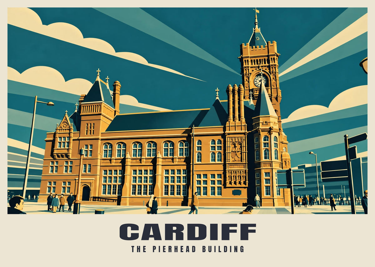 The Pierhead Building, Cardiff poster in the Art Deco style