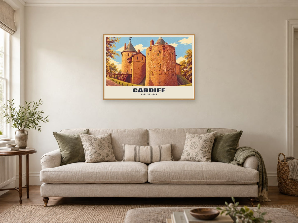 Castell Coch, Cardiff Poster at A1, in a natural wood frame, in a sitting room