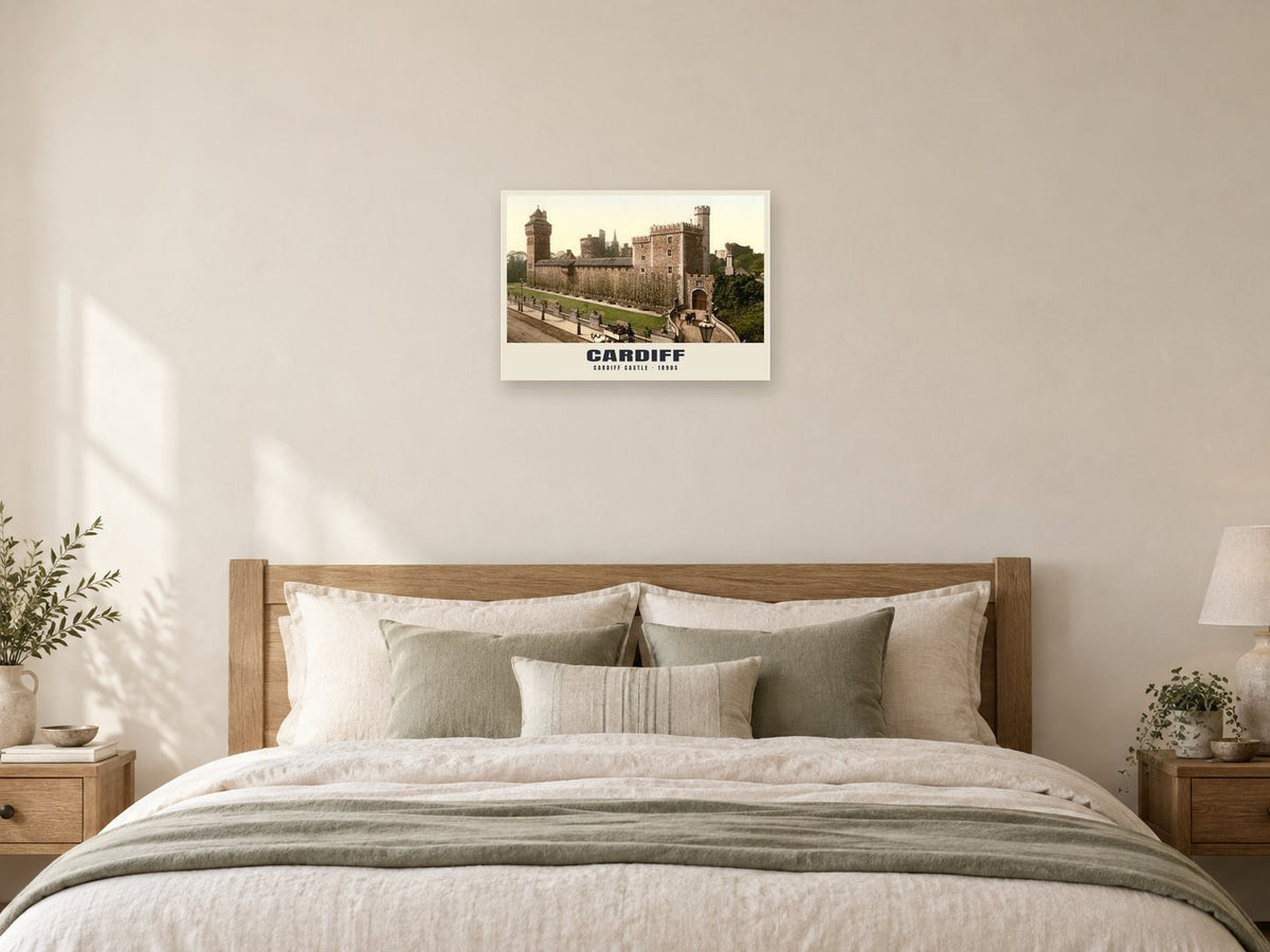 Cardiff Castle, 1890s Heritage Print at A2, as a poster, above a bed