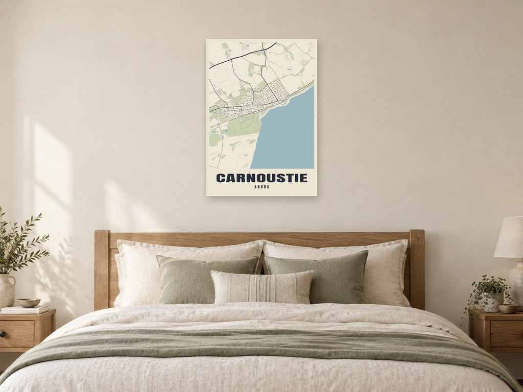 Carnoustie Street Map Poster at A1, as a poster, above a bed