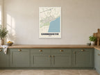 Carnoustie Street Map Poster at A1, in a white frame, in a kitchen