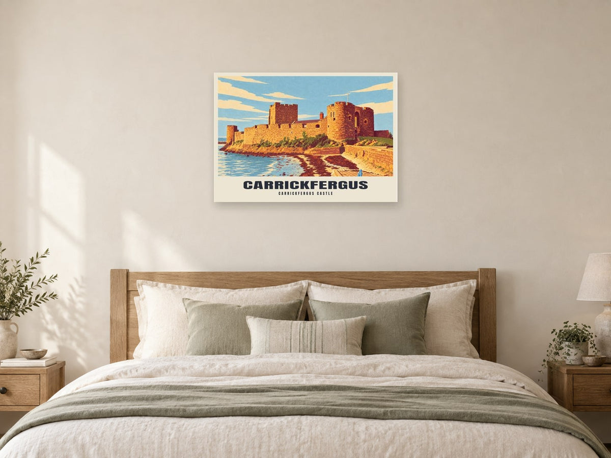 Carrickfergus Castle Poster at A1, as a poster, above a bed