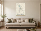 Carryduff Street Map Poster at A1, in a natural wood frame, in a sitting room