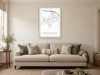 Chapel-en-le-Frith Town Centre Street Map Poster at A1, in a natural wood frame, in a sitting room