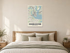 Charleston Street Map Poster at A1, as a poster, above a bed