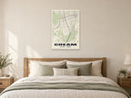 Cheam Heritage Street Map Poster at A1, as a poster, above a bed