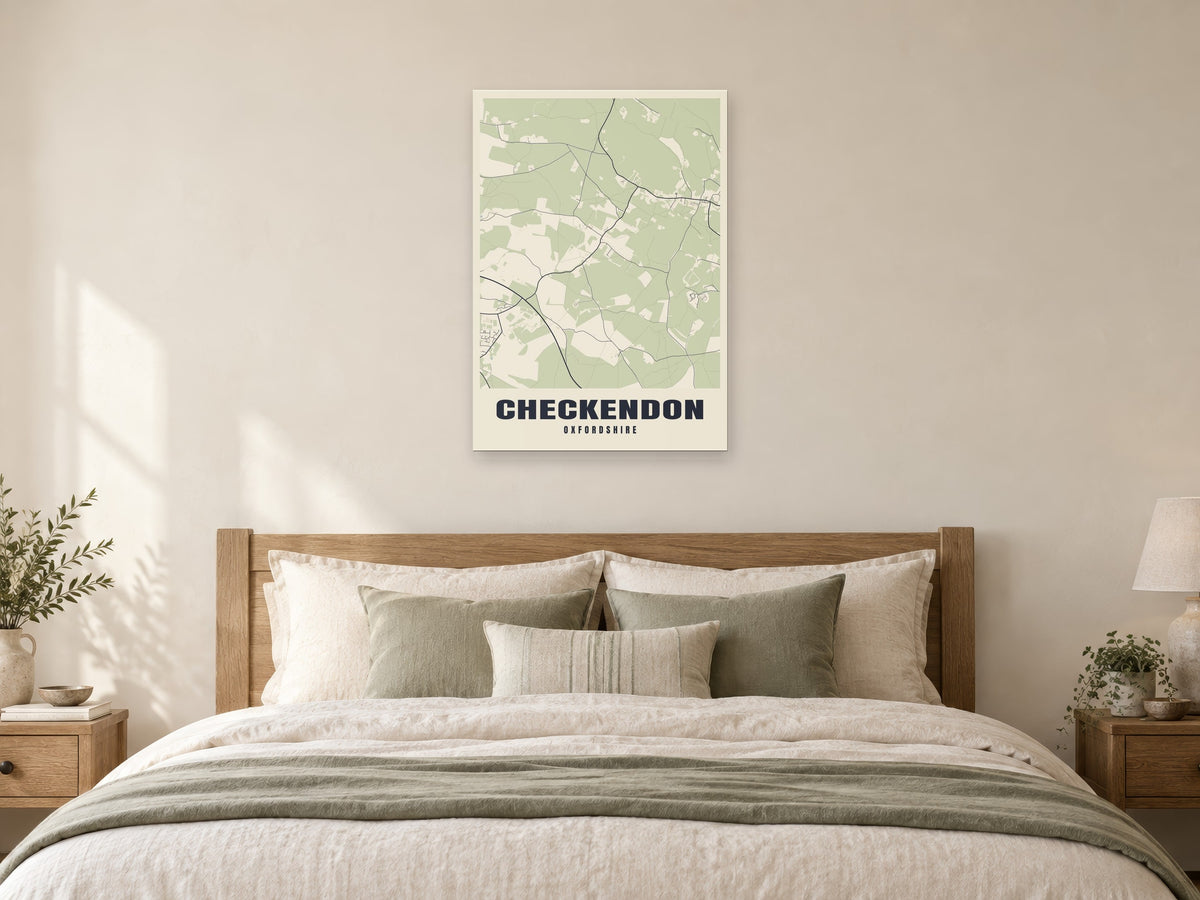 Checkendon Street Map Poster at A1, as a poster, above a bed