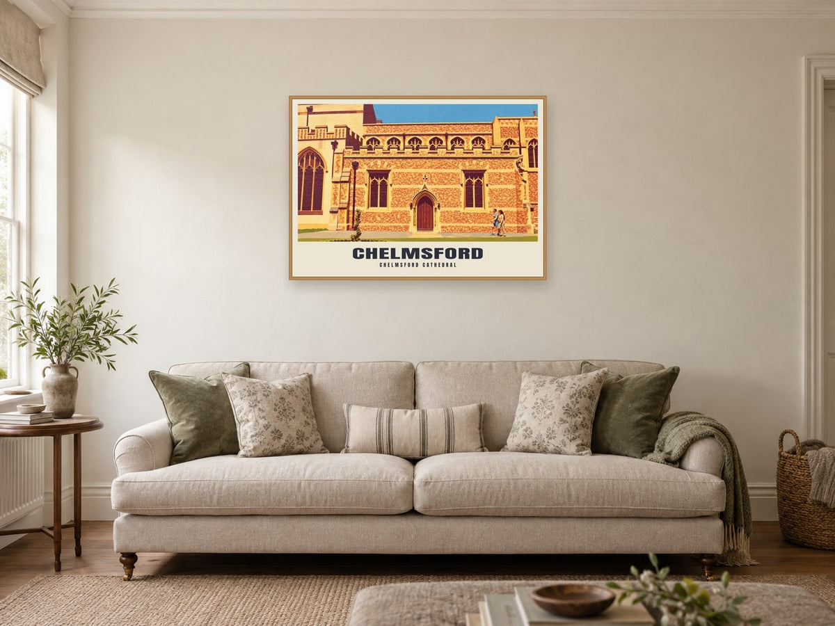 Chelmsford Cathedral Poster at A1, in a natural wood frame, in a sitting room