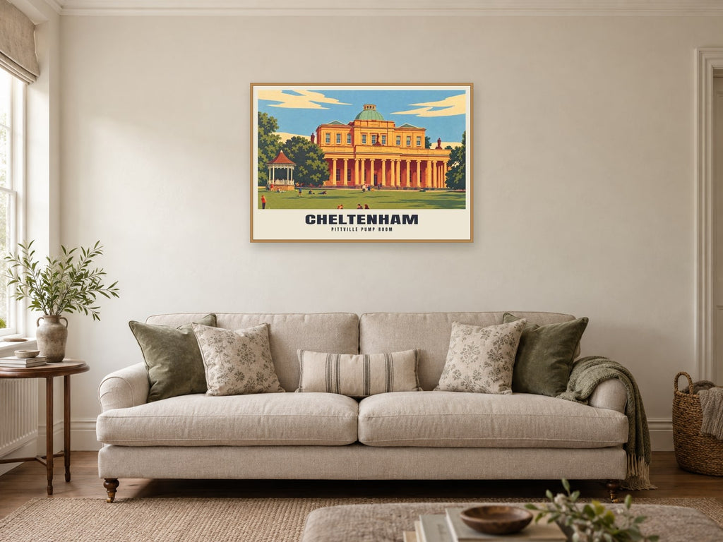 Pittville Pump Room, Cheltenham Poster at A1, in a natural wood frame, in a sitting room