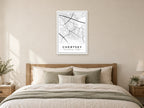 Chertsey Town Centre Street Map Poster at A1, as a poster, above a bed
