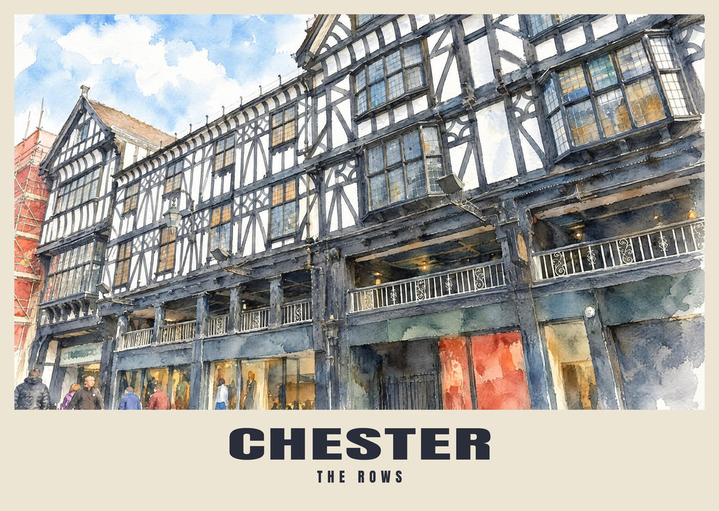 The Rows, Chester poster in the English Watercolour style