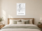 Chicopee Downtown Street Map Poster at A1, as a poster, above a bed